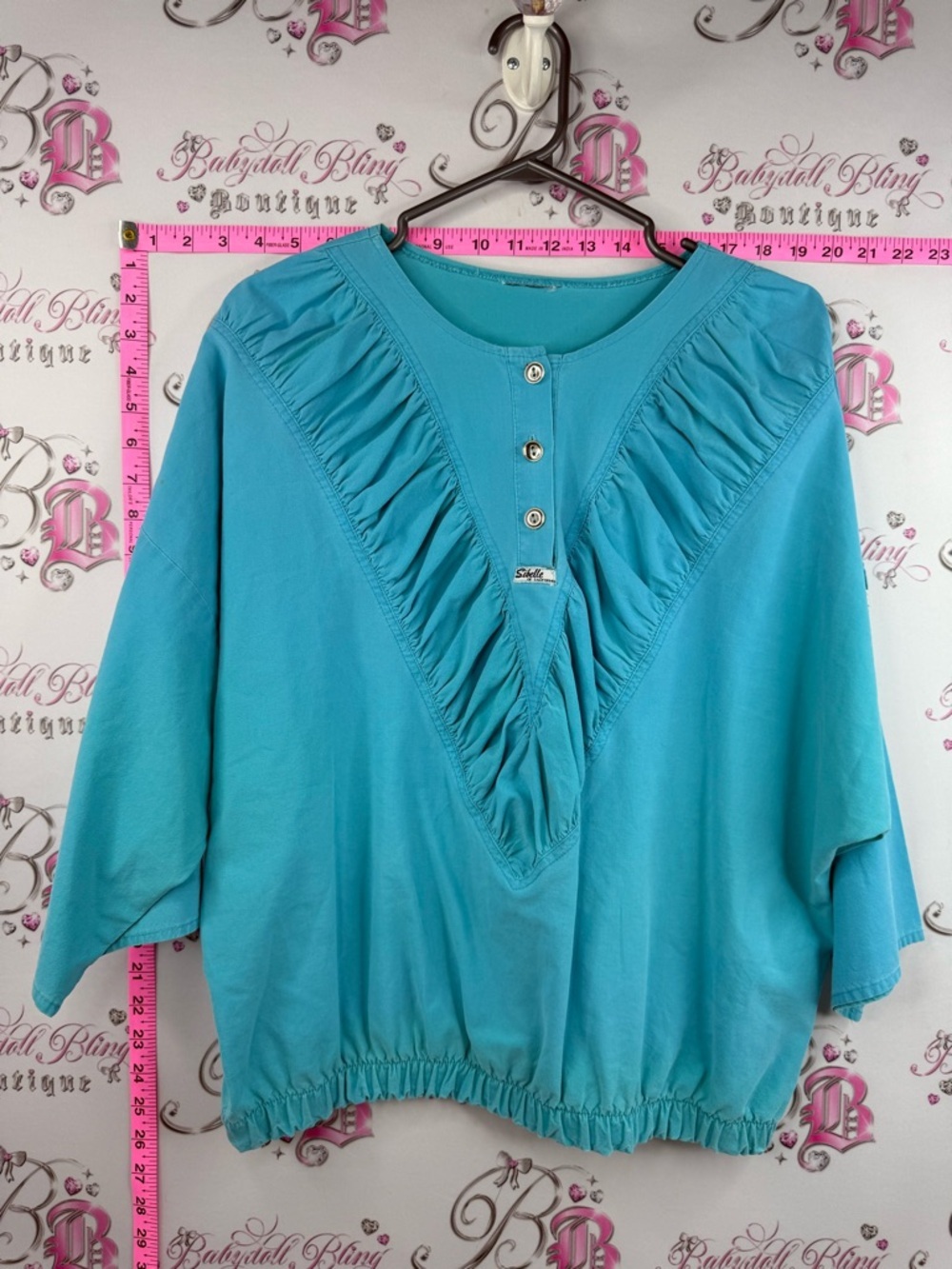 Sibelle of California vintage V-Ruched Pullover Sweatshirt in Teal